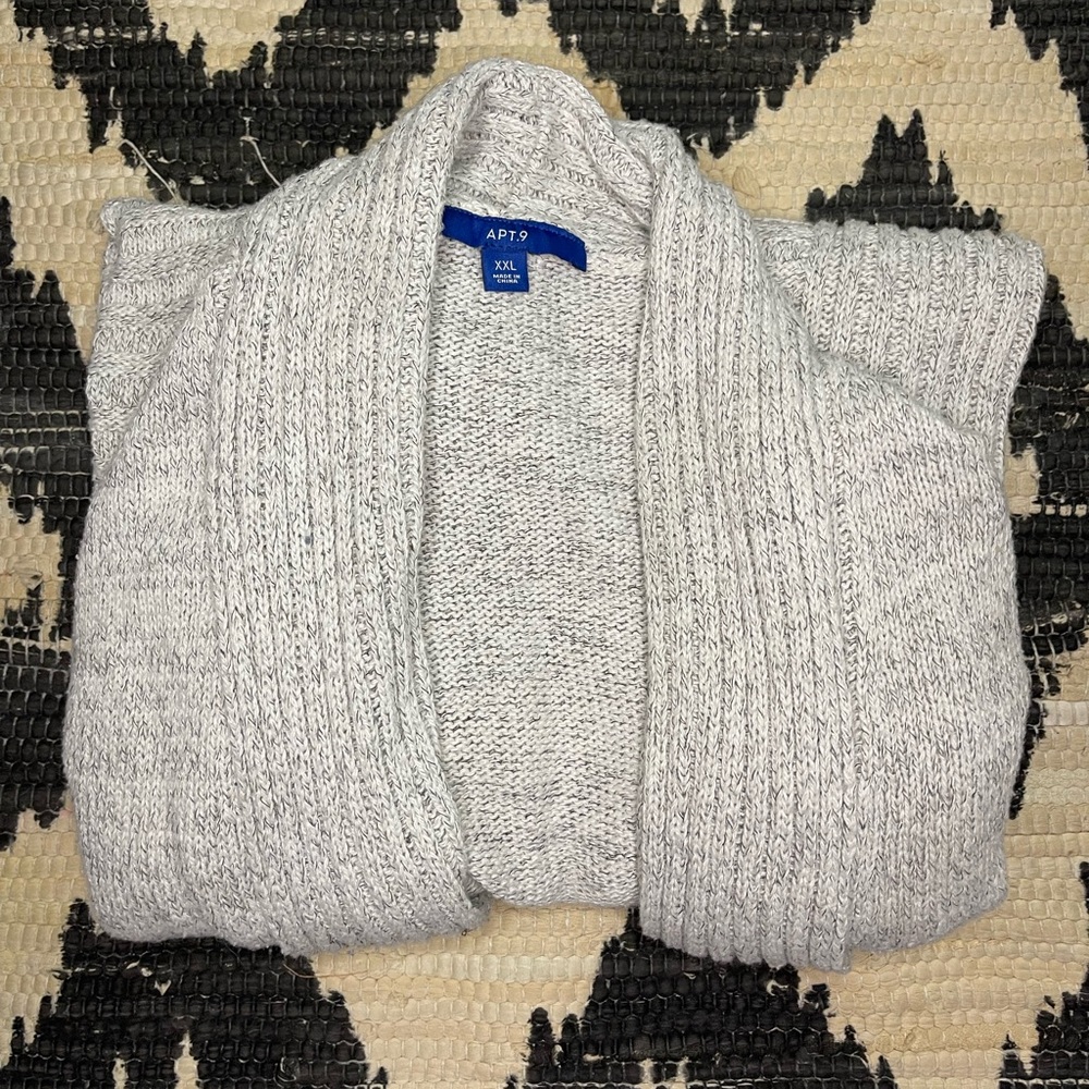 Apt 9. Light gray long cardigan. Texture pieces on the front